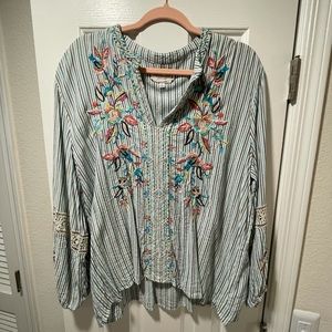 Johnny Was Embroidered Long Sleeve Top XL